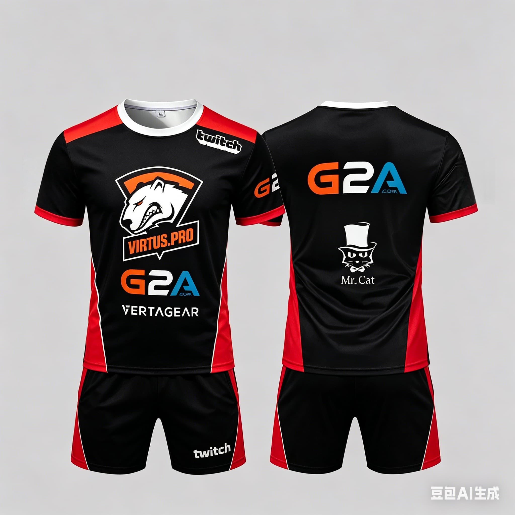 Esports & Gaming Optics Gmbh - Virtus.Pro eスポーツクラブユニフォーム夏屋外メンズスポーツ通気性Tシャツセットルーズデイリーカジュアルラウンドネック服
