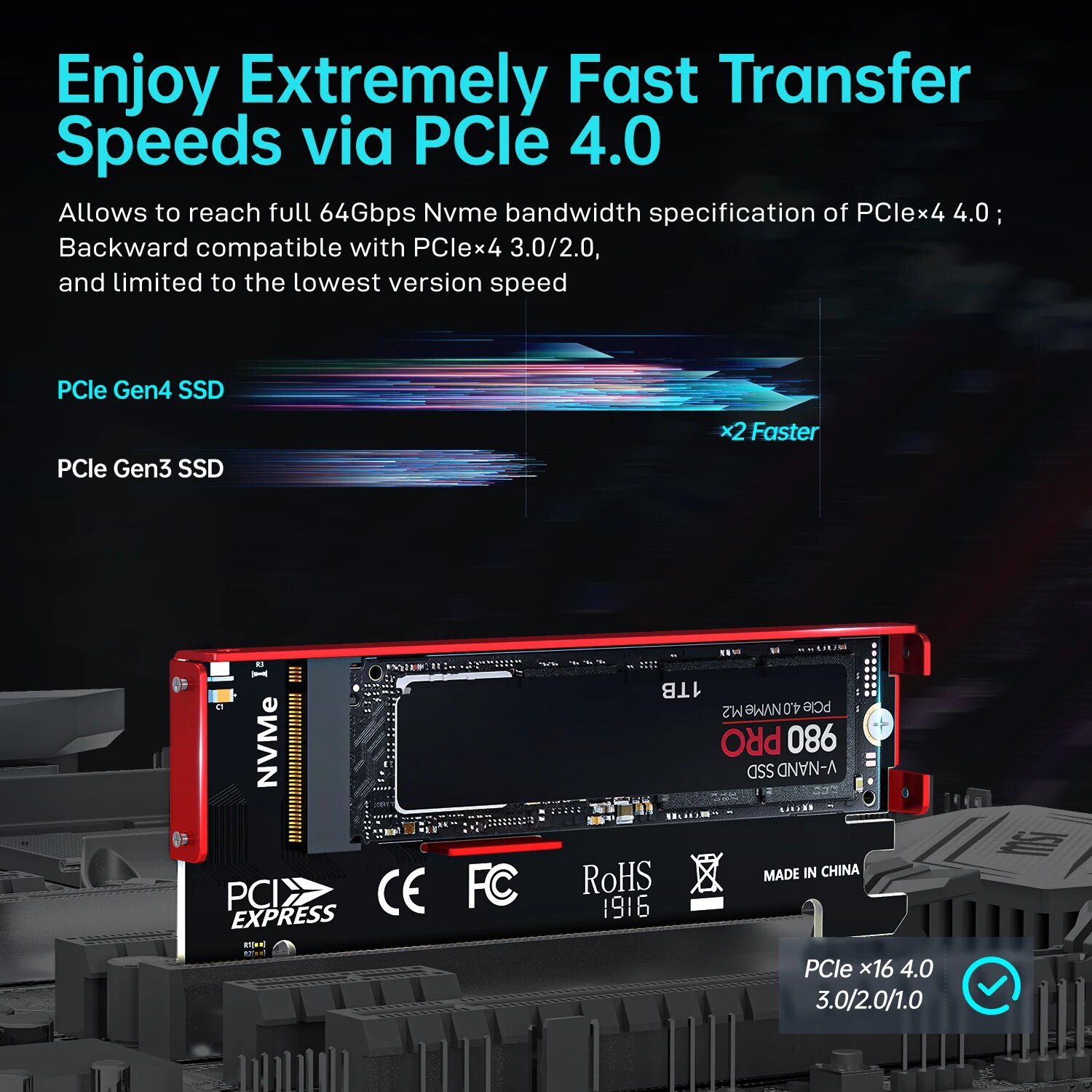 JEYI M.2 NVMe - PCIe 4.0 X16変換 - Samsung Ssd 990 Pro のレビューと価格