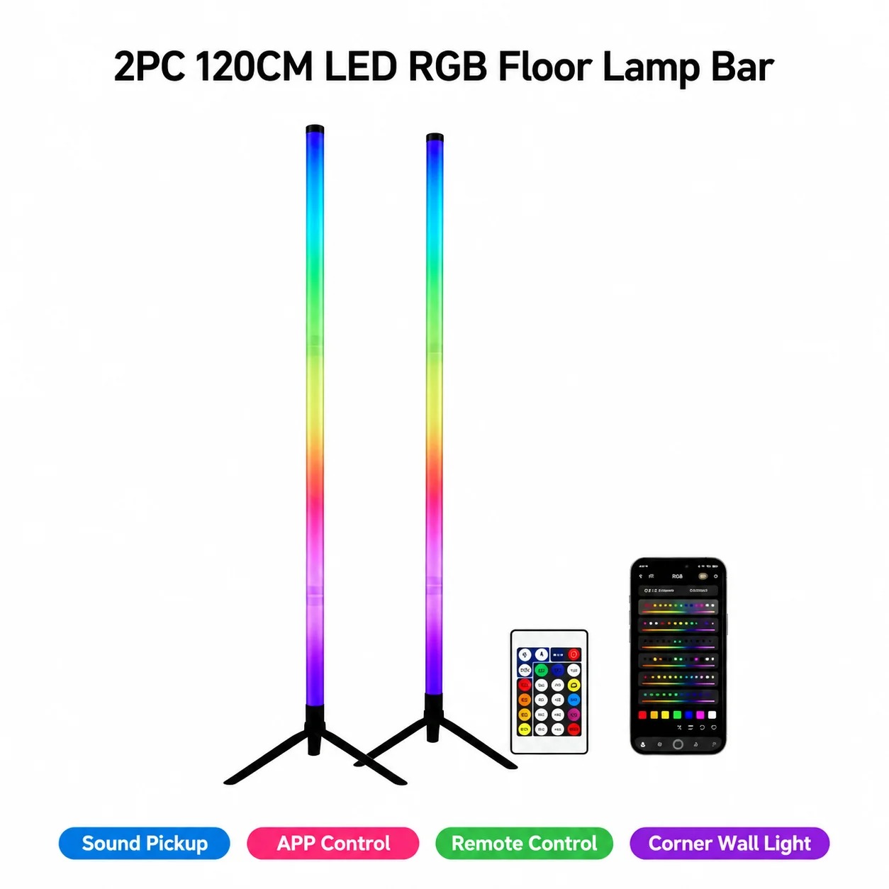 2個セット 120CM RGBフロアランプ、音に反応するLE - Esports In Gaming のレビューと価格